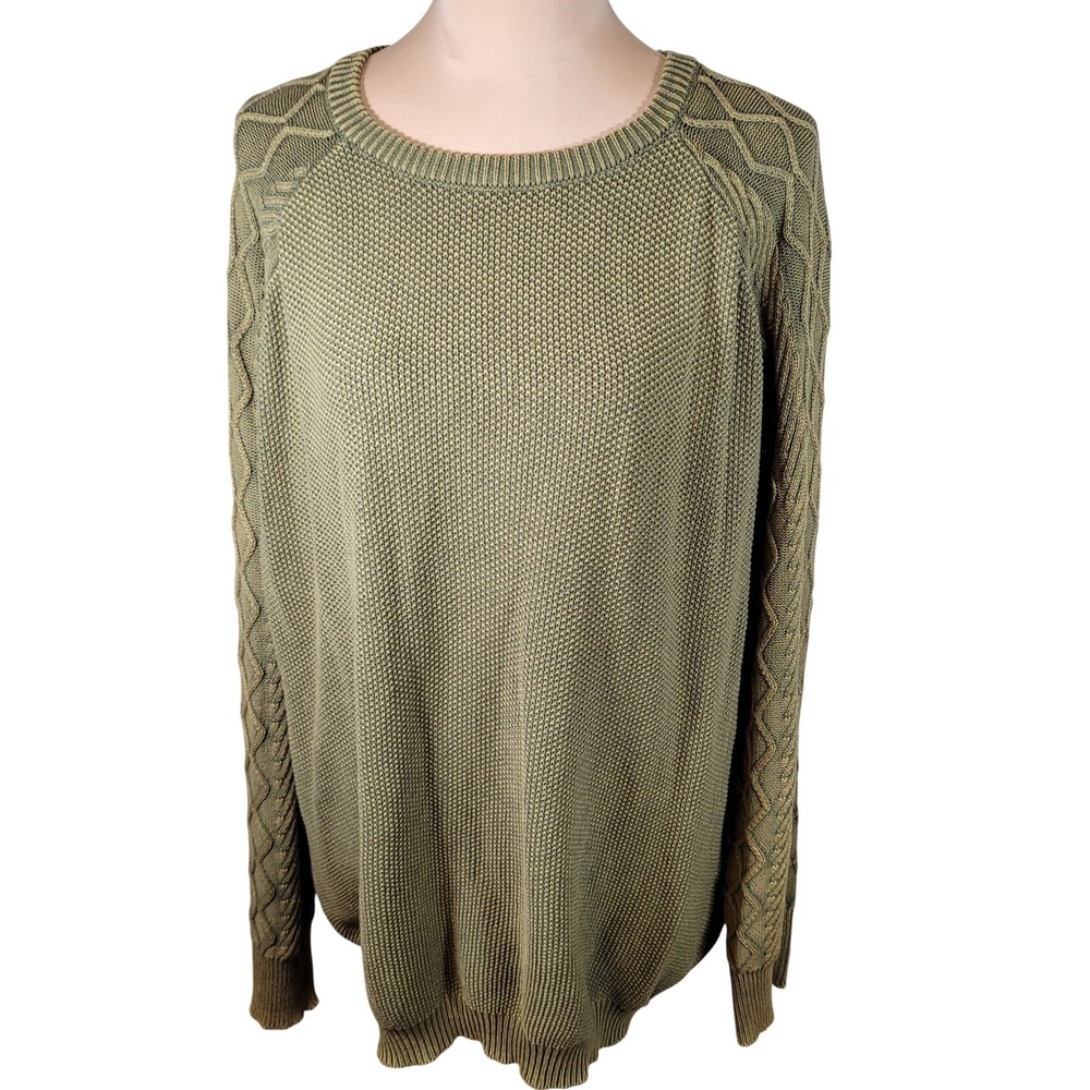 Olive Green Chunky Cable Knit Cotton Oversized‎ Sweater BIBI Small Grandpa Core